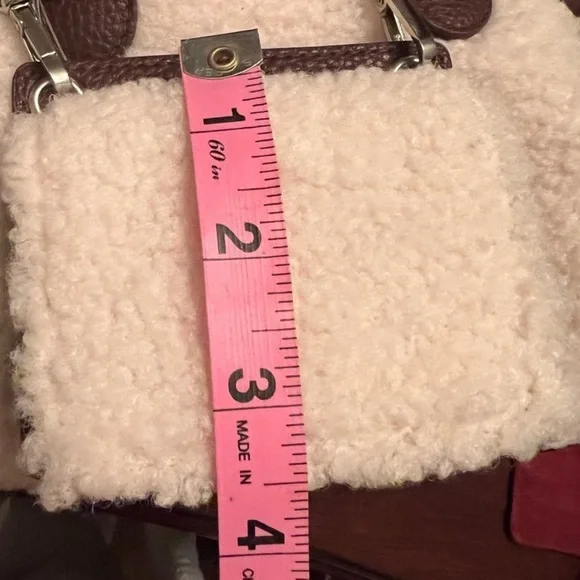 Aspen satchel bag cream Sherpa with brown faux leather trim with pouch NWT - Picture 11 of 12